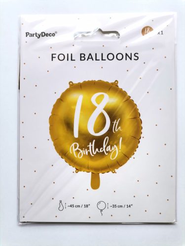 18. évszámos fólia lufi Arany Happy Birthday 18"/45 cm